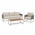 Zestaw mebli outdoor z sofą, fotelem i stolikiem, beżowy, aluminium i drewno, sofa 180 cm