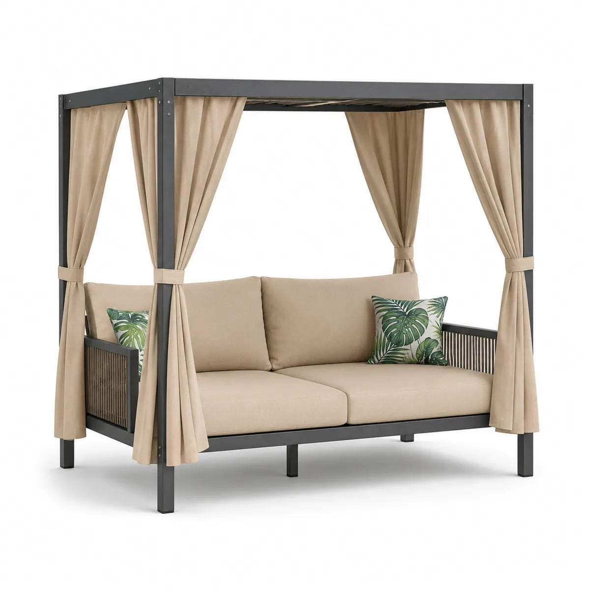 Sofa ogrodowa z baldachimem stalowa antracytowa 200x140x200 cm beżowa