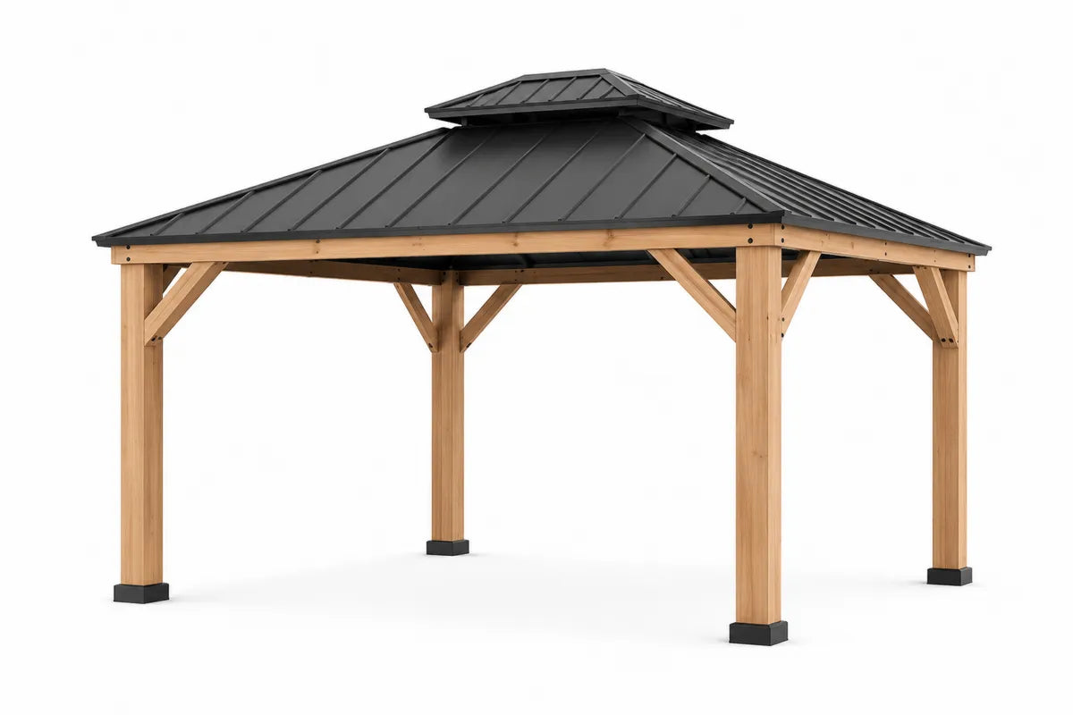 Altana ogrodowa metalowa 3x3m z naturalnego drewna