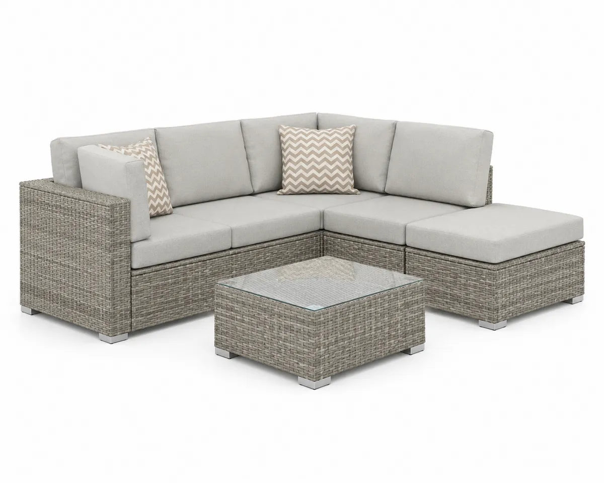 Narożna sofa ogrodowa z technorattanu szara z poduszkami