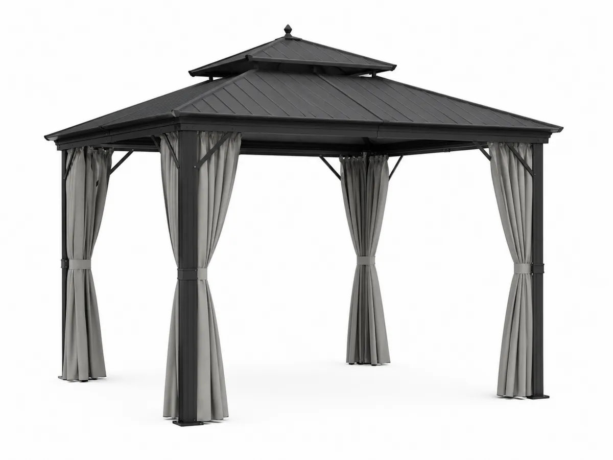 Altana metalowa z daszkiem i zasłonami 300x300x270 cm