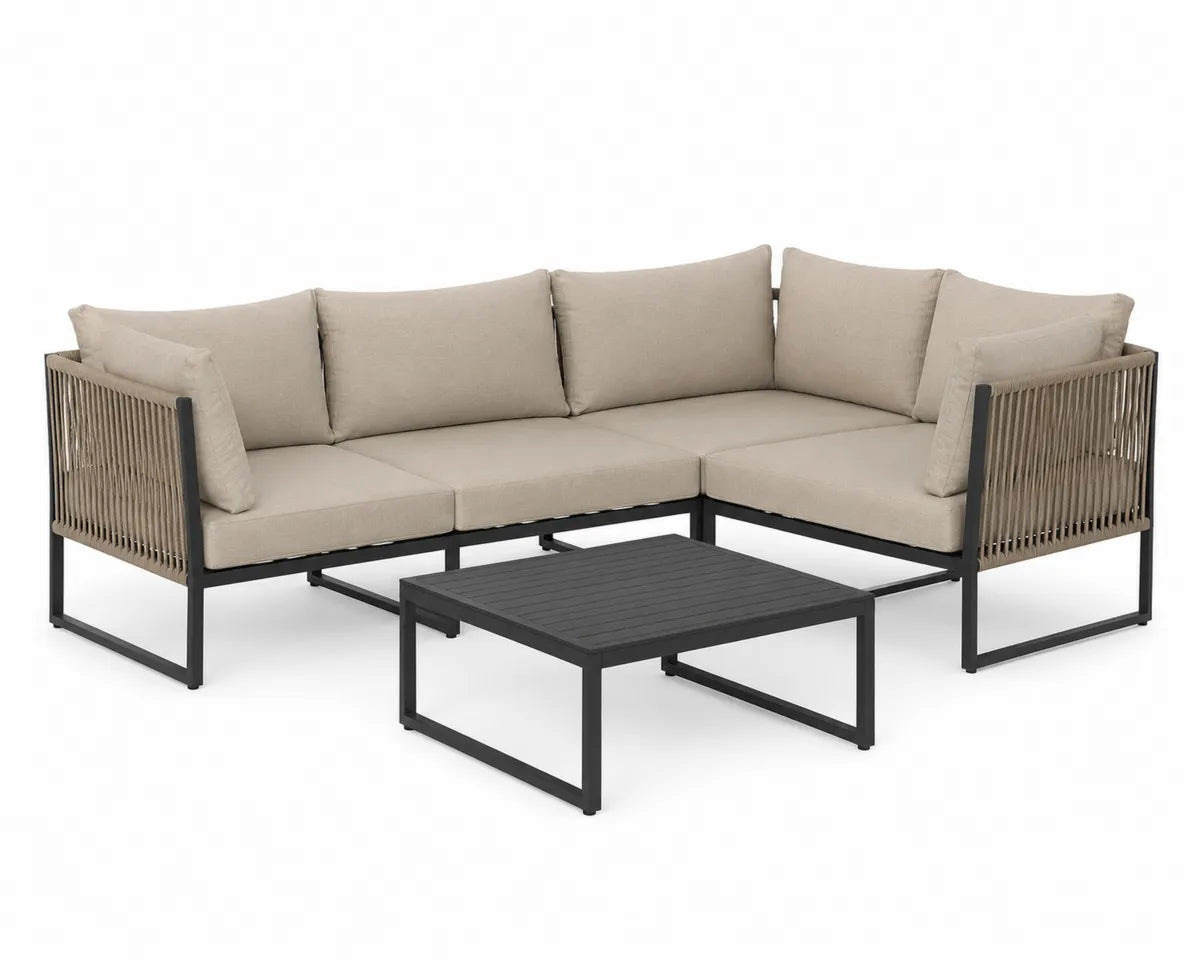 Zestaw mebli ogrodowych narożnik aluminiowy z poduszkami beżowy 200x200 cm, stół 80x80 cm