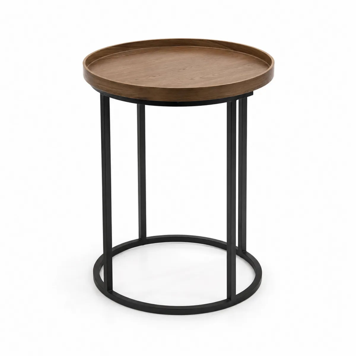 Stolik kawowy drewniany blat, metalowe nogi, brązowy/czarny, 45cm x 55cm