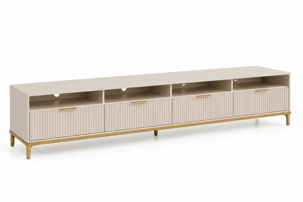 Szafka RTV z MDF i metalu, 200x45x50 cm, beżowy