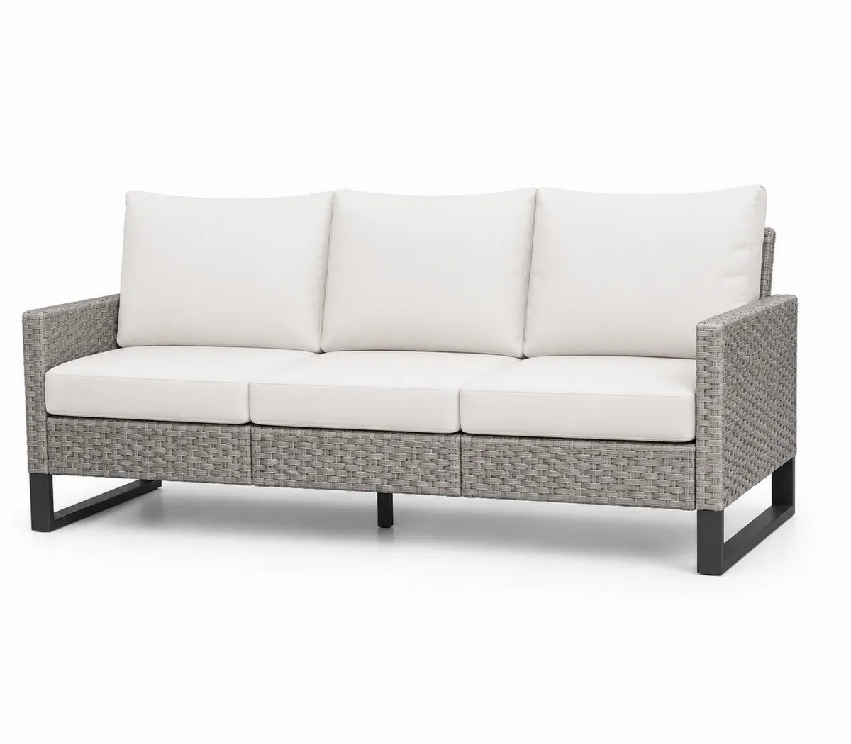 Sofa ogrodowa 3-osobowa z technorattanu z białymi poduszkami