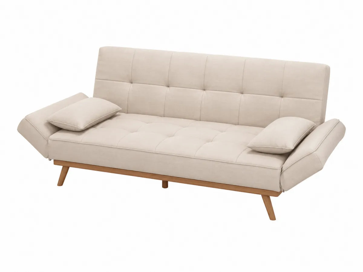 Sofa rozkładana z tkaniny poliestrowej i drewna beżowa 200 cm